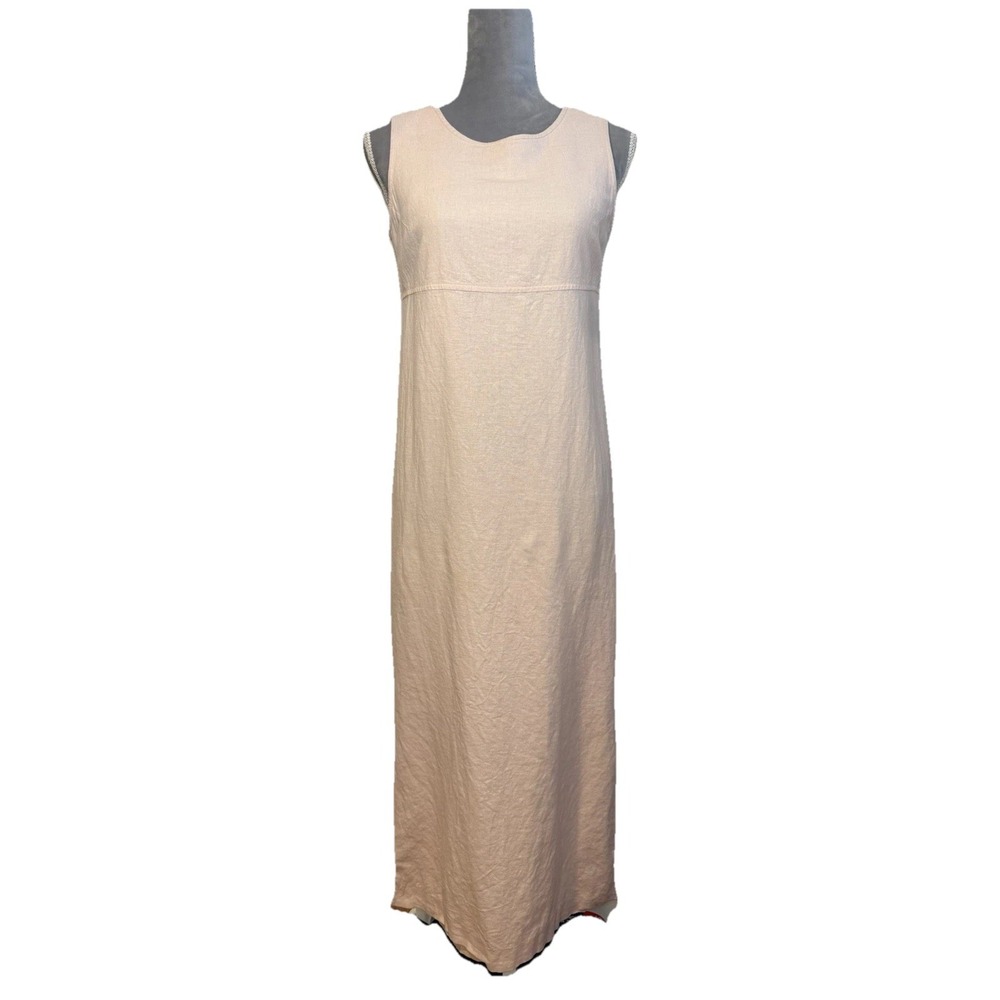 Vintage Amanda Smith Sz 8 Pink Linen Blend Pinafore‎ Midi Dress Spring Modest